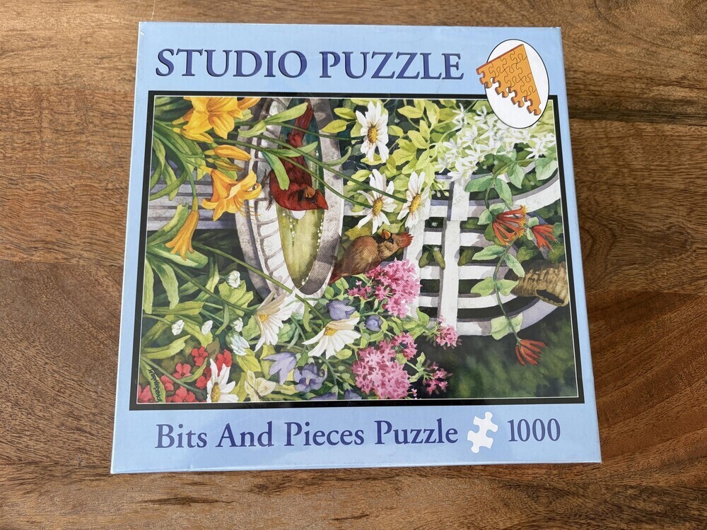 Bits And Pieces Backyard Oasis Studio Puzzle 1000 Piece Garden Jigsaw Blue 20x27